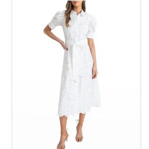 Shoshanna White Blakey Eyelet Belted Shirtdress Size Small